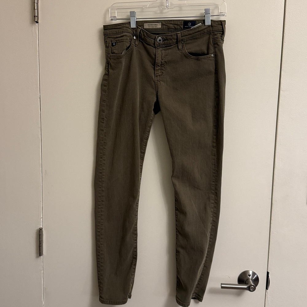 Ag Adriano Goldschmied “The Stevie” slim straight ankle olive jeans